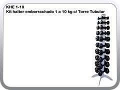 KHE 1-10 – Kit halter emborrachado 1 a 10 kg com Torre Tubular